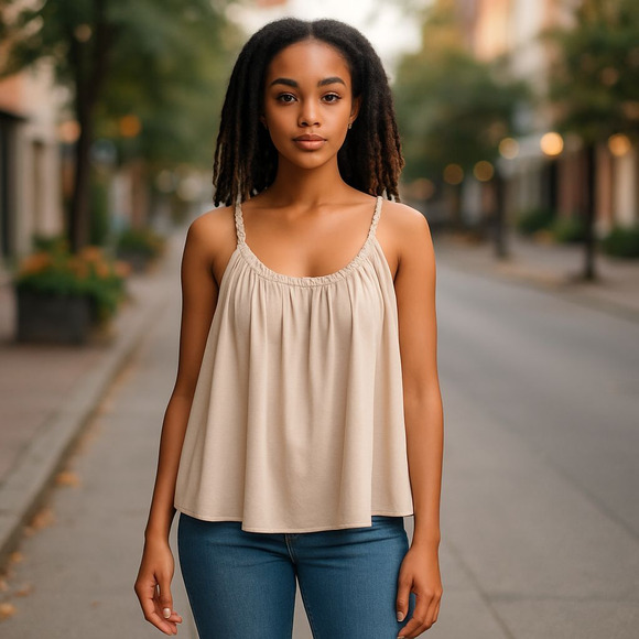NEW Express Knit Camisole L Braided Straps Beige - Picture 1 of 7